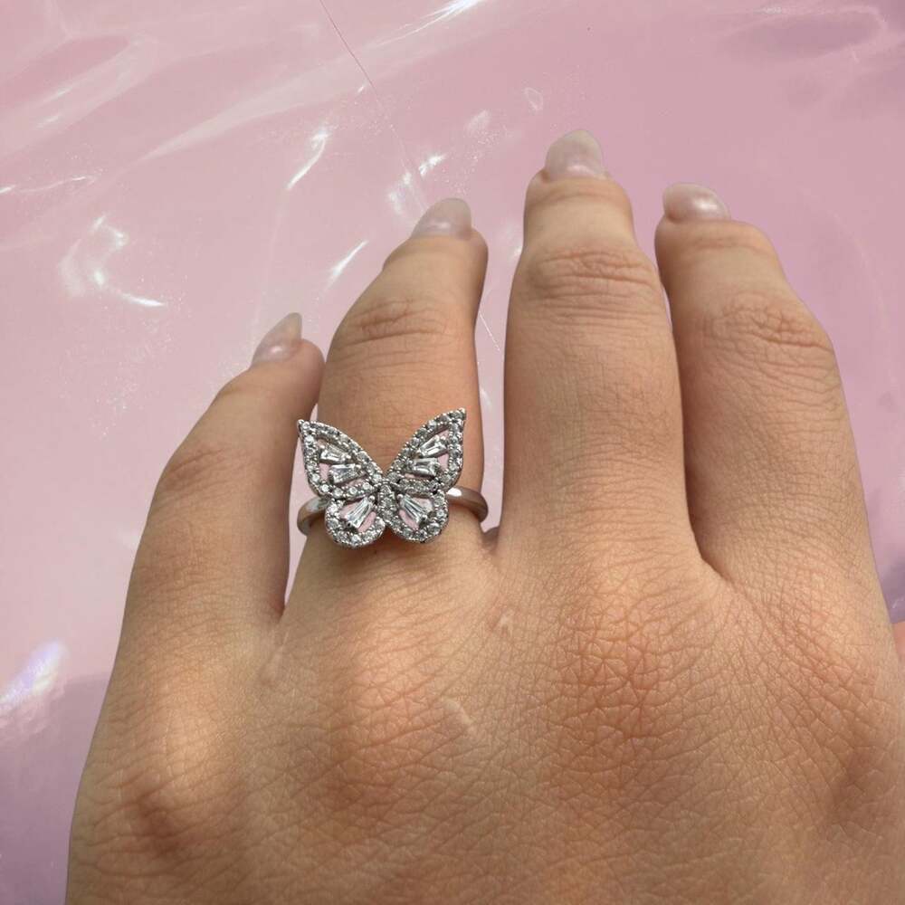 Y2K 925 Sterling Silver Ring butterfly sparkly stones Size 5 & 6